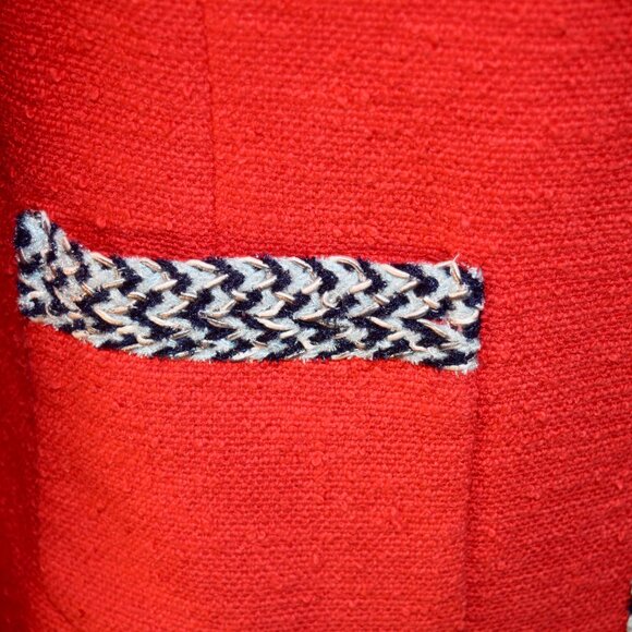 Talbots Size 8 Red Tweed Tipped Blazer Jacket Black White Trim - Picture 5 of 6